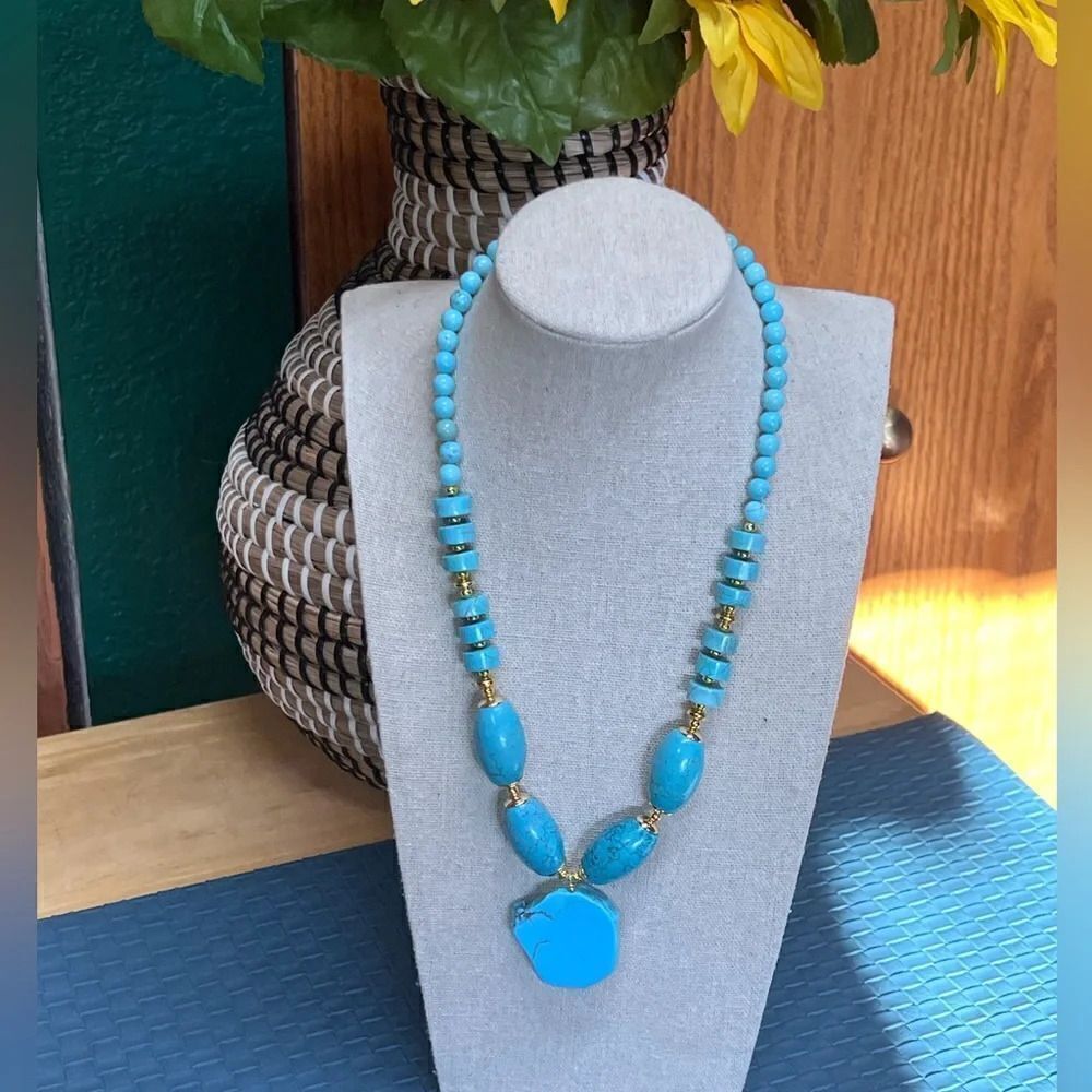 NWT Barse Genuine Stones Turquoise & Gold Magnesite Pendant Necklace #BRNK